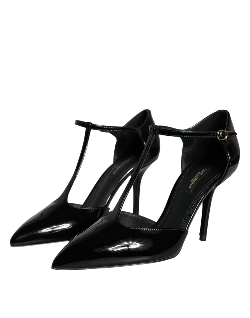 Black Leather T-strap Stiletto High Heels Shoes Dolce & Gabbana