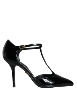 Black Leather T-strap Stiletto High Heels Shoes Dolce & Gabbana