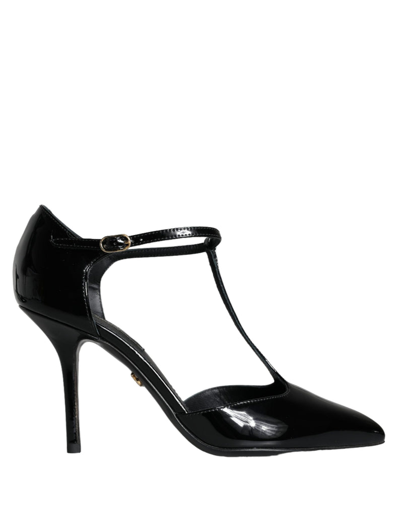 Black Leather T-strap Stiletto High Heels Shoes Dolce & Gabbana