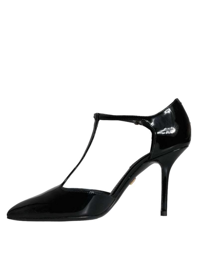 Black Leather T-strap Stiletto High Heels Shoes Dolce & Gabbana