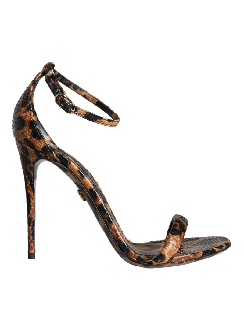 Brown Leopard Leather Ankle Strap Sandals Shoes Dolce & Gabbana