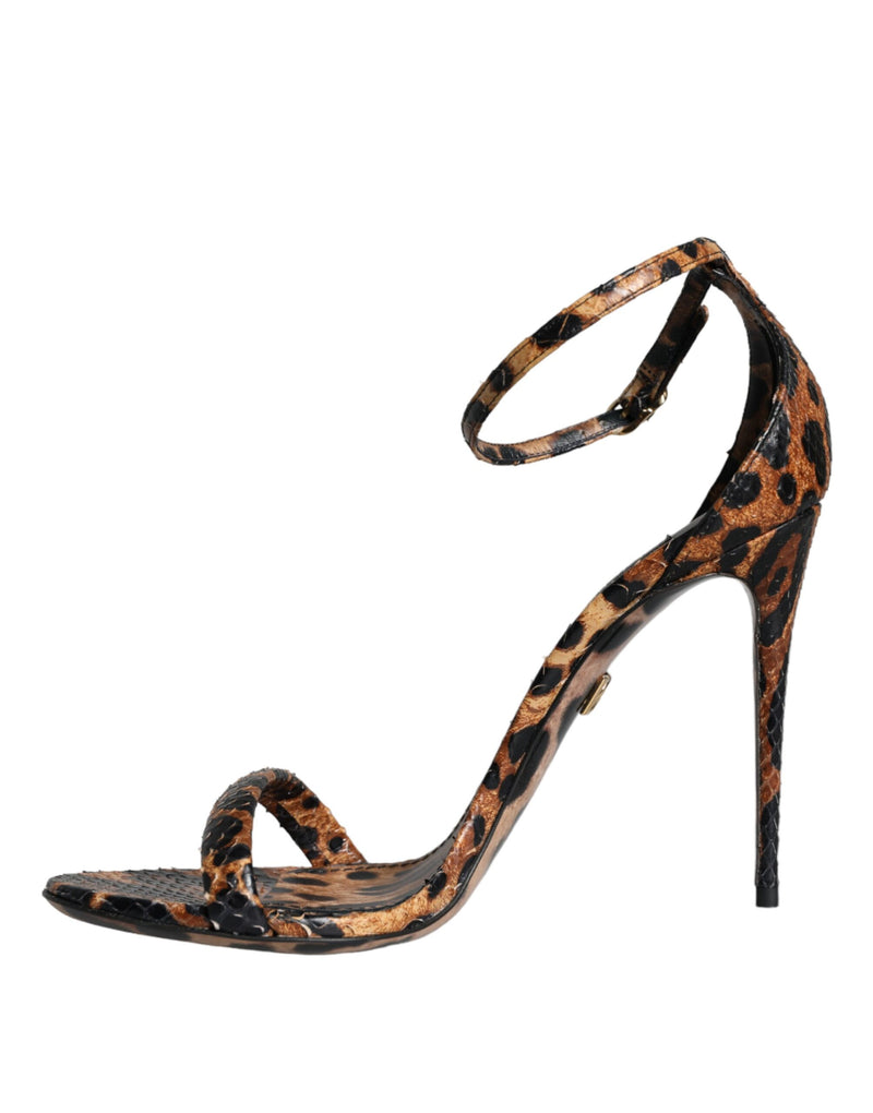 Brown Leopard Leather Ankle Strap Sandals Shoes Dolce & Gabbana