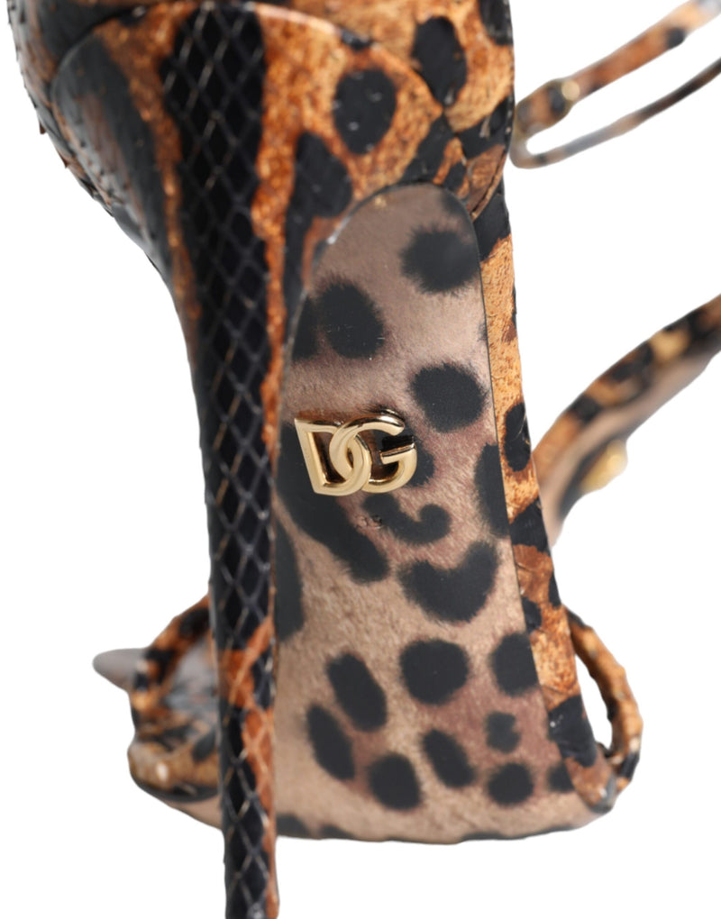 Brown Leopard Leather Ankle Strap Sandals Shoes Dolce & Gabbana