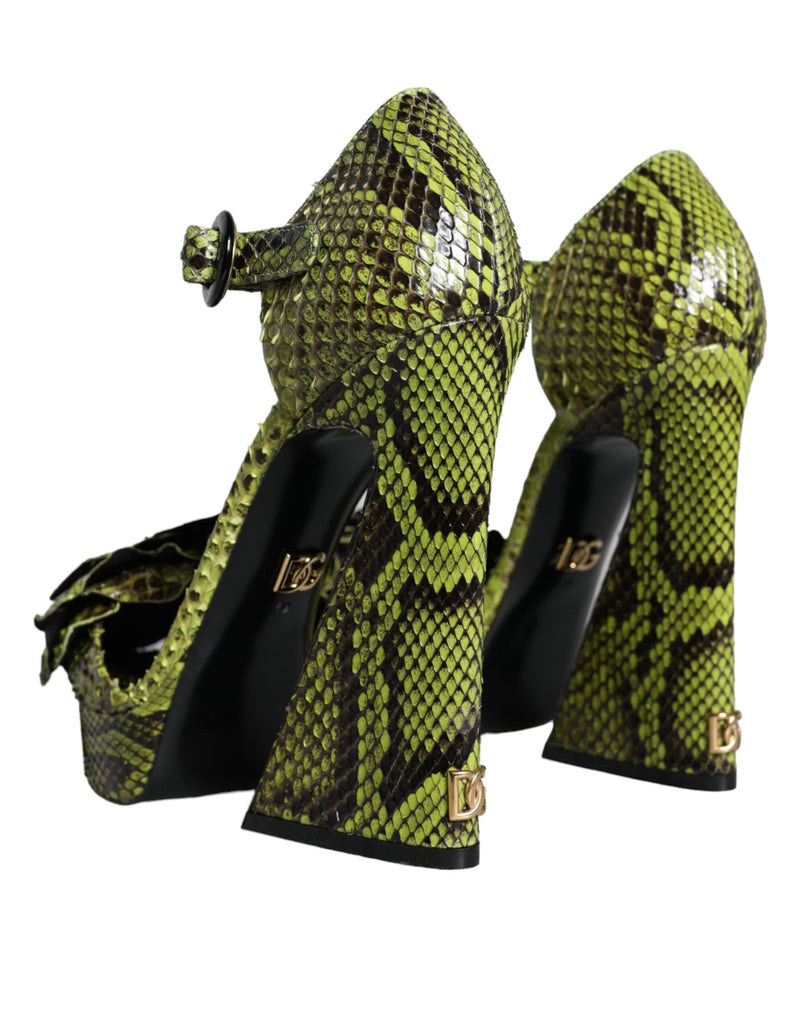 Green Exotic Leather Ankle Strap Heels Sandals Shoes Dolce & Gabbana