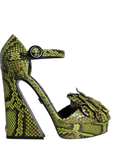 Green Exotic Leather Ankle Strap Heels Sandals Shoes Dolce & Gabbana