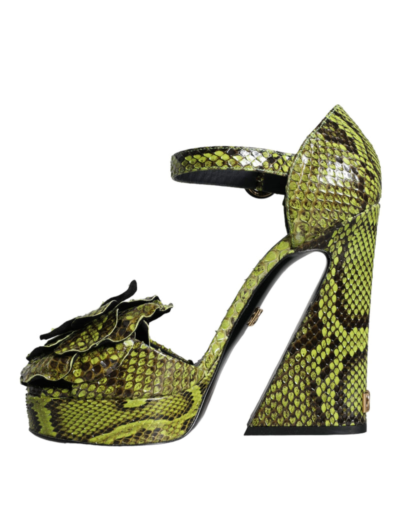 Green Exotic Leather Ankle Strap Heels Sandals Shoes Dolce & Gabbana