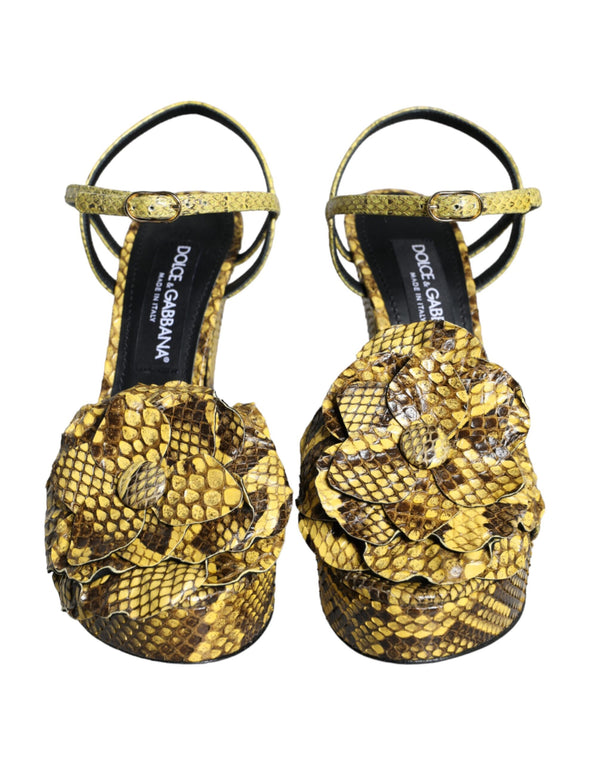 Yellow Exotic Leather Ankle Strap Heels Sandals Shoes Dolce & Gabbana