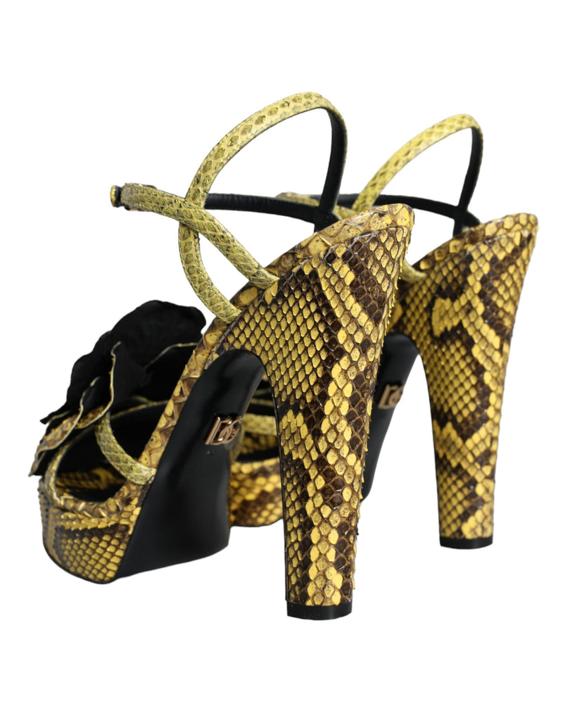 Yellow Exotic Leather Ankle Strap Heels Sandals Shoes Dolce & Gabbana