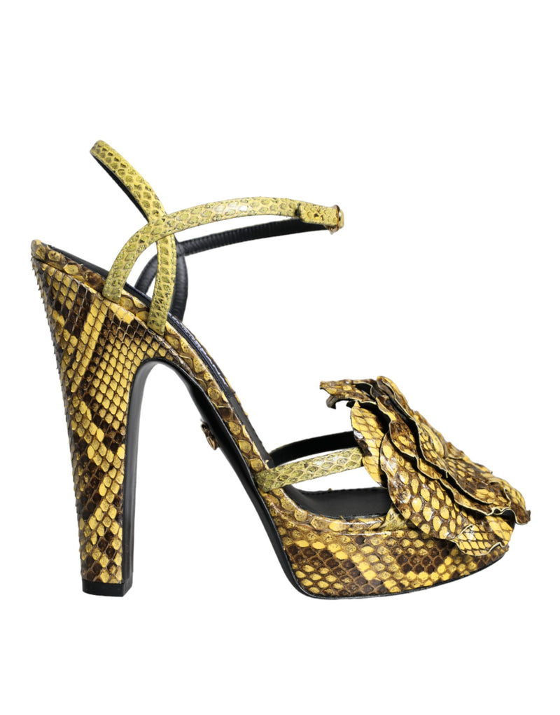 Yellow Exotic Leather Ankle Strap Heels Sandals Shoes Dolce & Gabbana