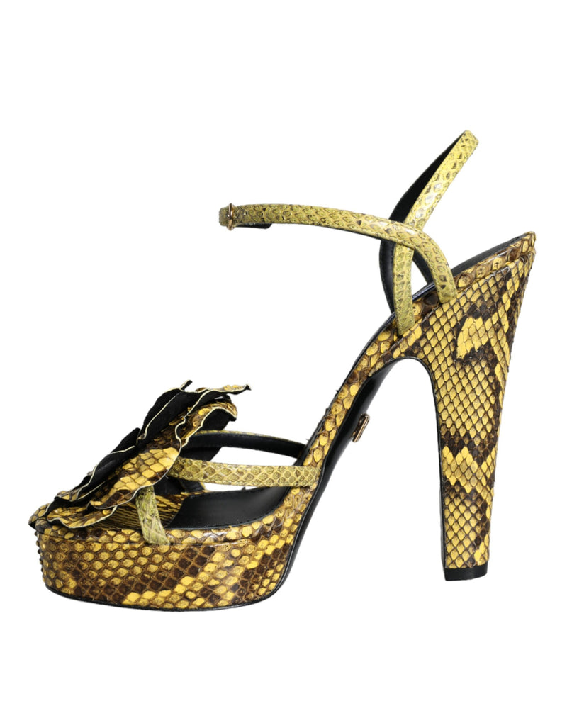 Yellow Exotic Leather Ankle Strap Heels Sandals Shoes Dolce & Gabbana