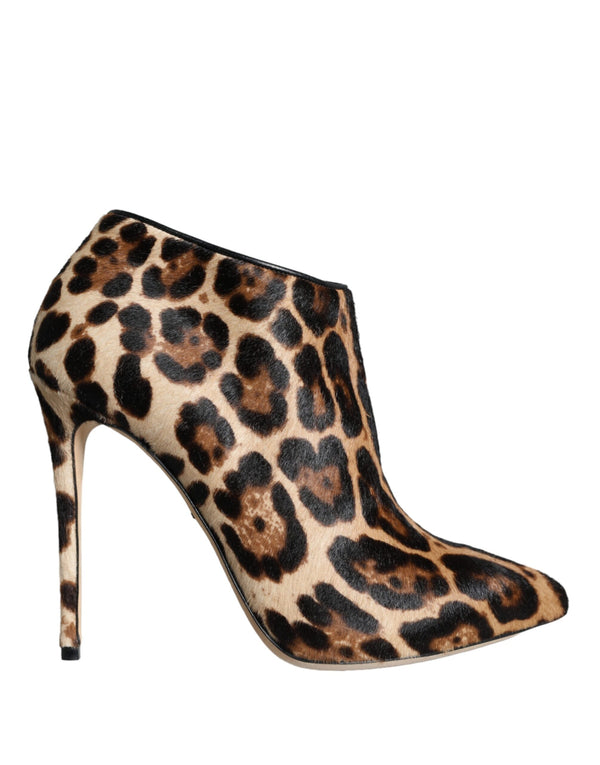 Brown Leopard Calf Fur Heels Ankle Boots Shoes Dolce & Gabbana