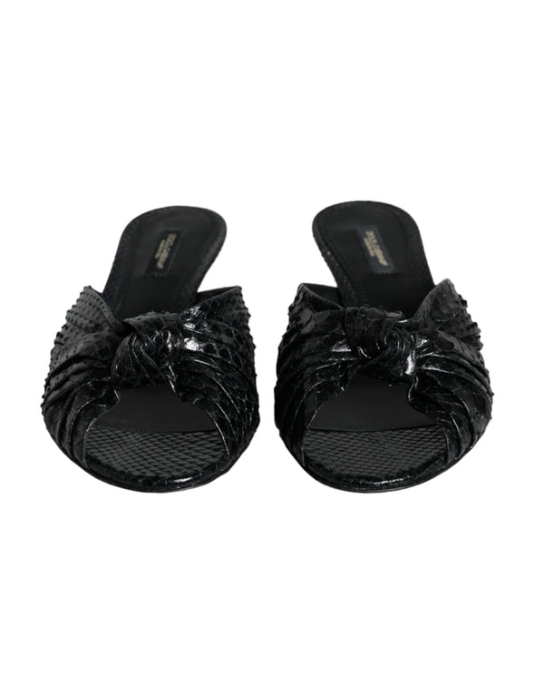 Black Leather Heels Slides Sandals Shoes Dolce & Gabbana