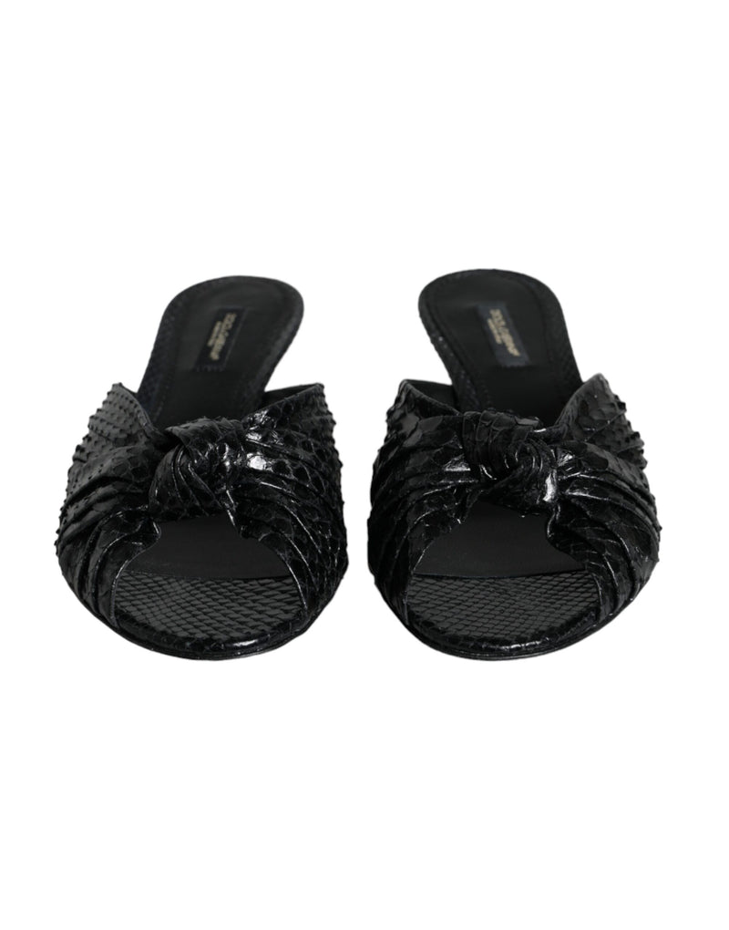 Black Leather Heels Slides Sandals Shoes Dolce & Gabbana