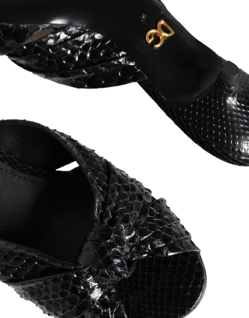 Black Leather Heels Slides Sandals Shoes Dolce & Gabbana