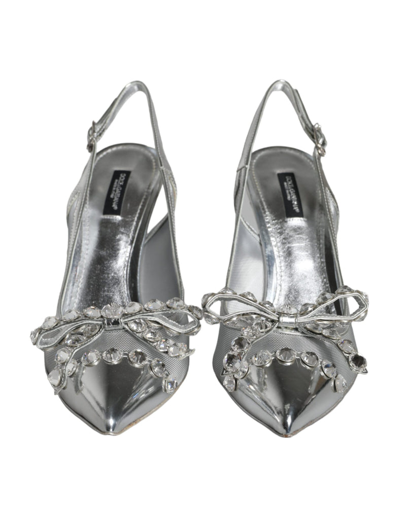 Silver Mesh Crystal Embellished Slingback Shoes Dolce & Gabbana