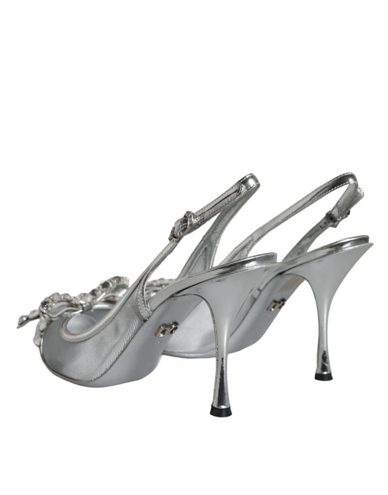 Silver Mesh Crystal Embellished Slingback Shoes Dolce & Gabbana