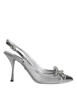 Silver Mesh Crystal Embellished Slingback Shoes Dolce & Gabbana