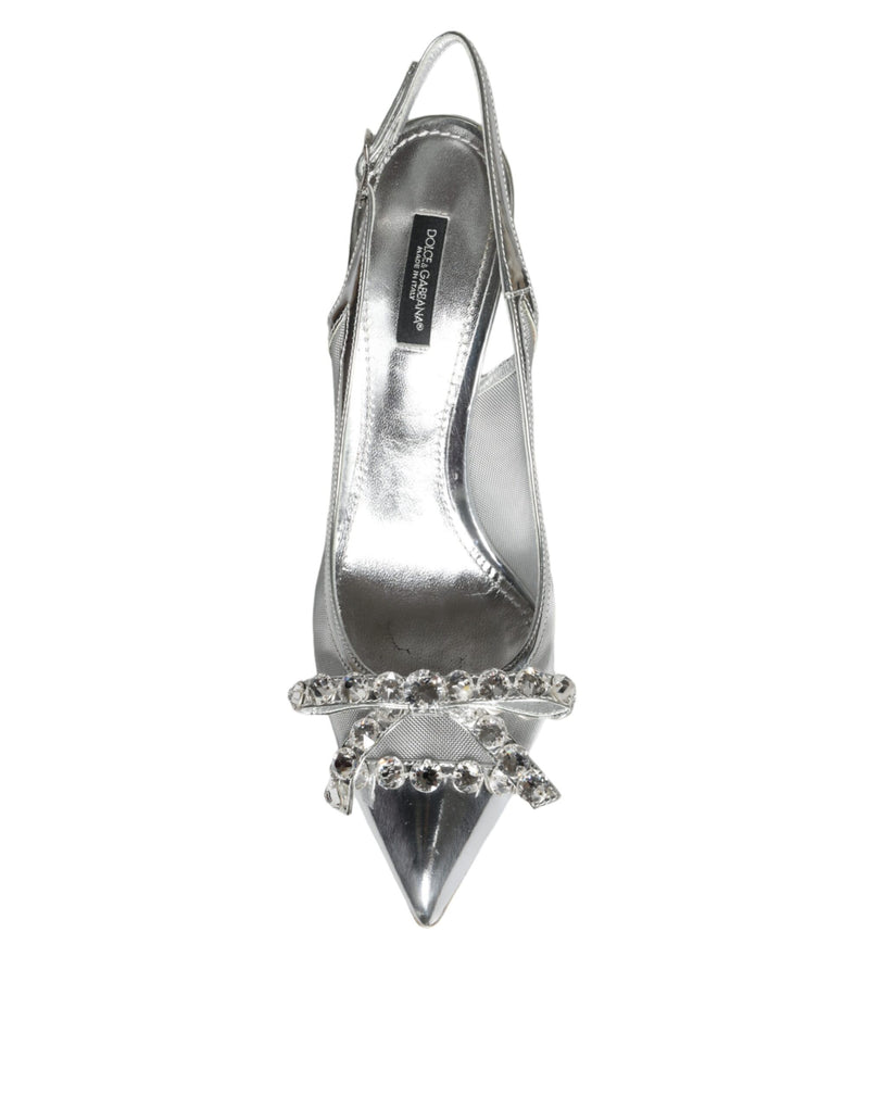 Silver Mesh Crystal Embellished Slingback Shoes Dolce & Gabbana