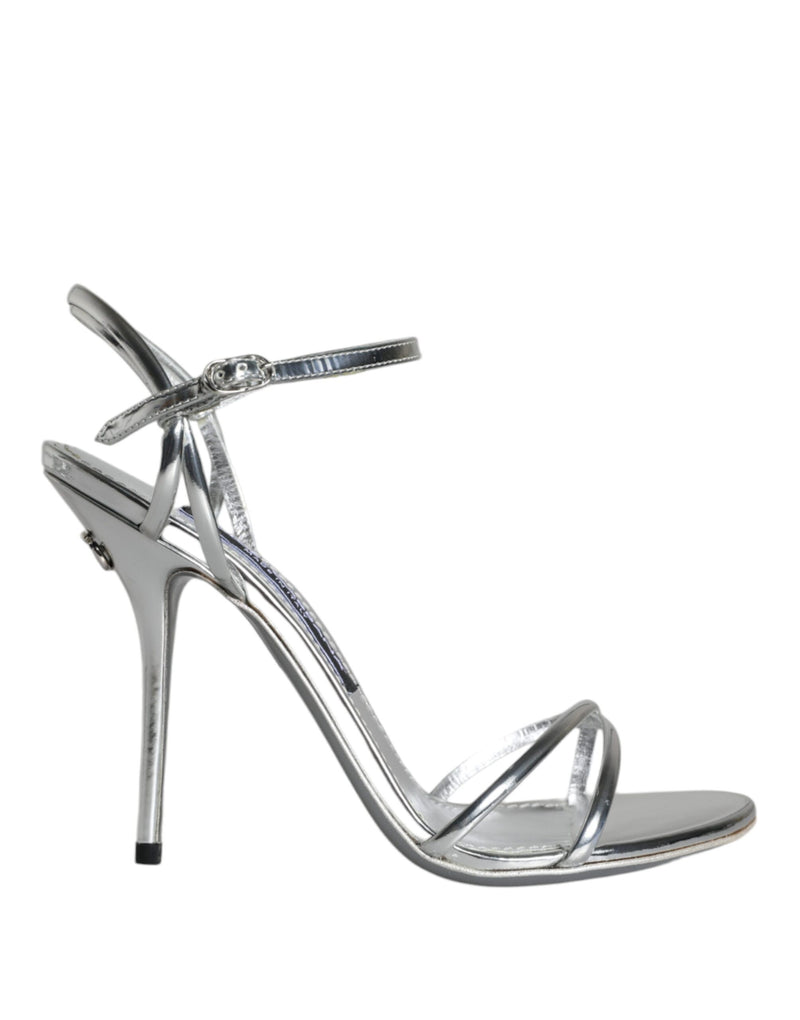 Silver KEIRA Leather AnkleStrap Sandals Shoes Dolce & Gabbana