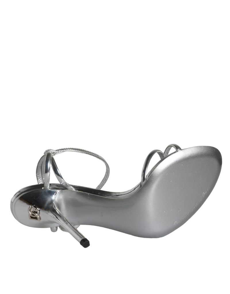 Silver KEIRA Leather AnkleStrap Sandals Shoes Dolce & Gabbana