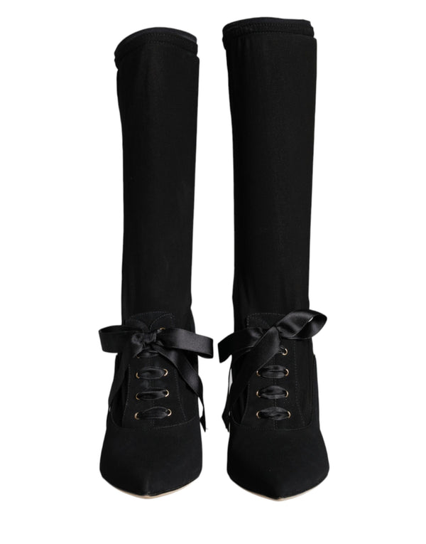 Black Stiletto Heels Mid Calf Boots Shoes Dolce & Gabbana