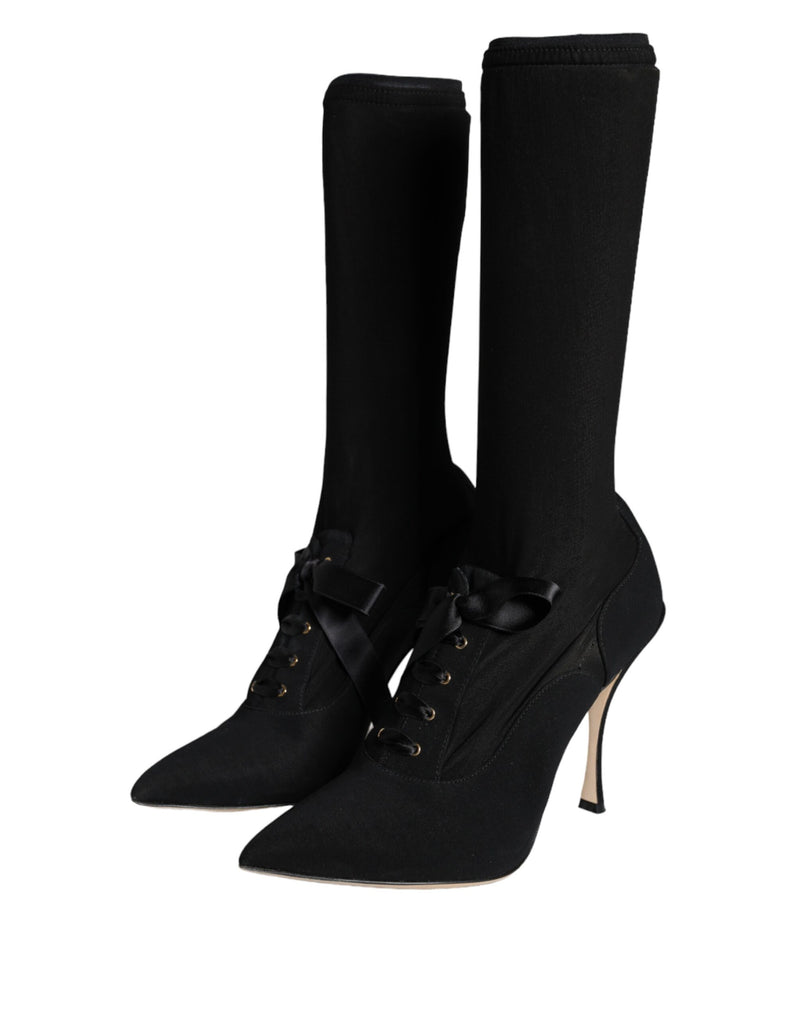 Black Stiletto Heels Mid Calf Boots Shoes Dolce & Gabbana