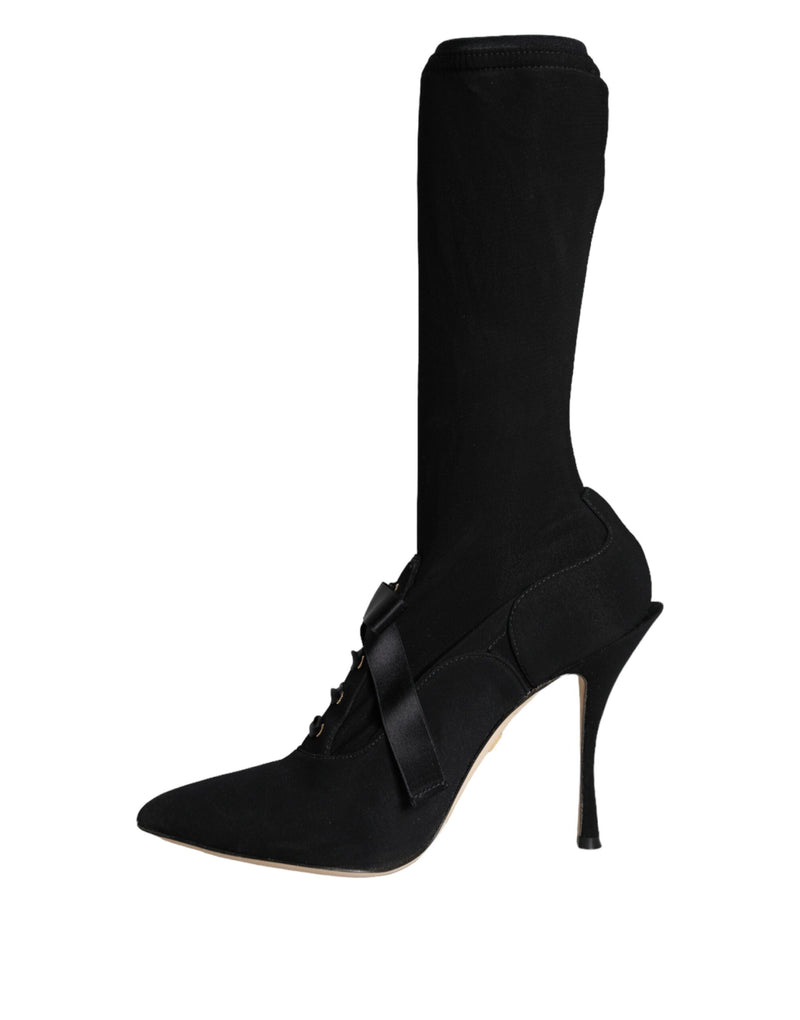 Black Stiletto Heels Mid Calf Boots Shoes Dolce & Gabbana