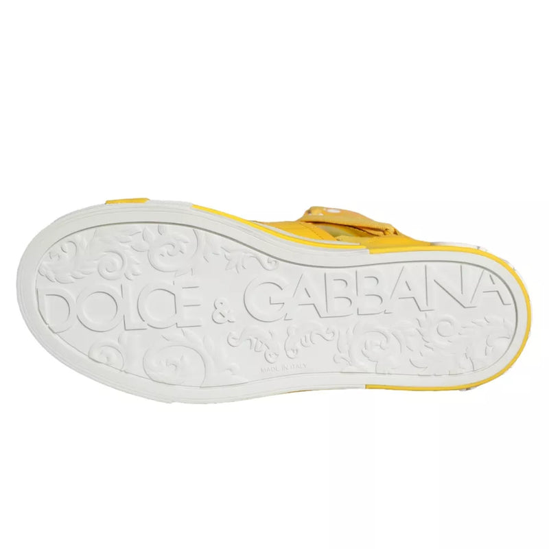 Yellow White Leather High Top Sneakers Shoes Dolce & Gabbana