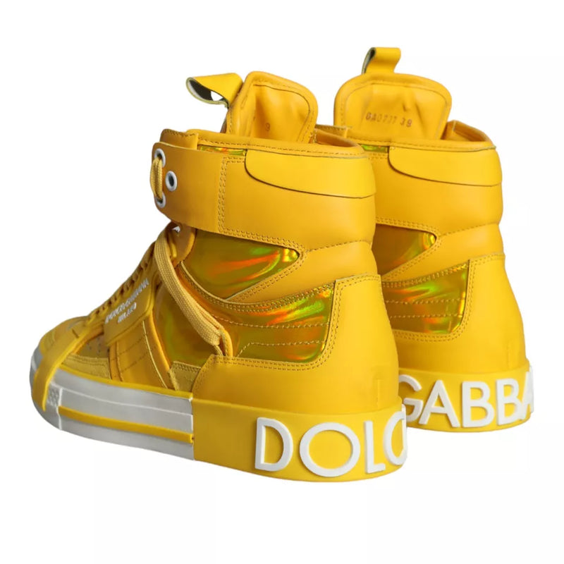 Yellow White Leather High Top Sneakers Shoes Dolce & Gabbana