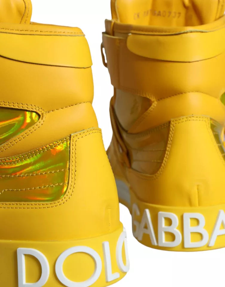 Yellow White Leather High Top Sneakers Shoes Dolce & Gabbana