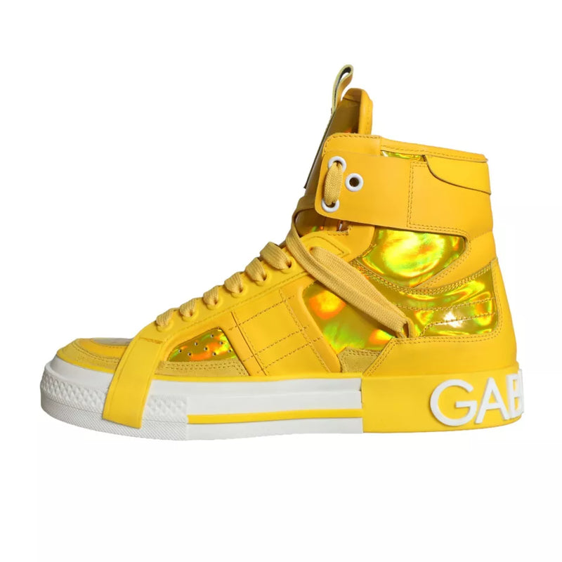 Yellow White Leather High Top Sneakers Shoes Dolce & Gabbana