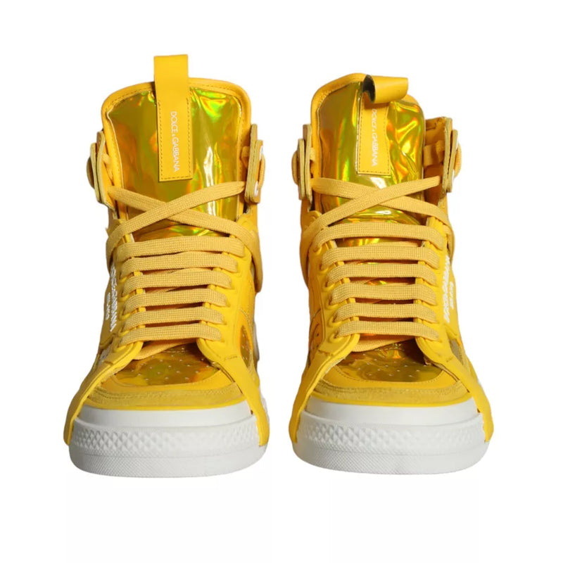 Yellow White Leather High Top Sneakers Shoes Dolce & Gabbana