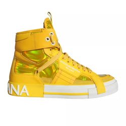 Yellow White Leather High Top Sneakers Shoes Dolce & Gabbana