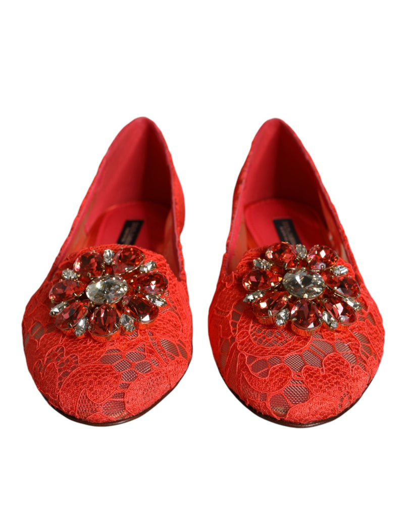 Coral Lace Crystal Ballet Flats Loafers Shoes Dolce & Gabbana