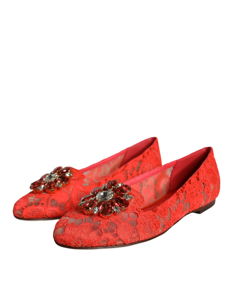 Coral Lace Crystal Ballet Flats Loafers Shoes Dolce & Gabbana