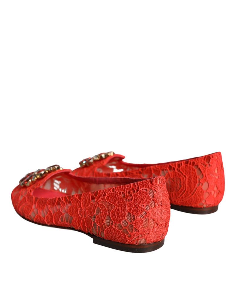 Coral Lace Crystal Ballet Flats Loafers Shoes Dolce & Gabbana