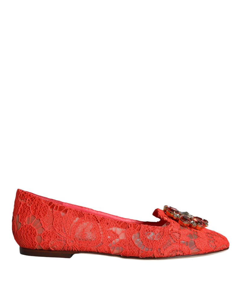 Coral Lace Crystal Ballet Flats Loafers Shoes Dolce & Gabbana