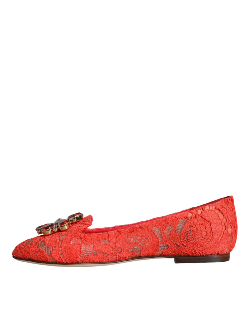 Coral Lace Crystal Ballet Flats Loafers Shoes Dolce & Gabbana