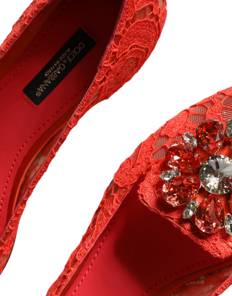 Coral Lace Crystal Ballet Flats Loafers Shoes Dolce & Gabbana