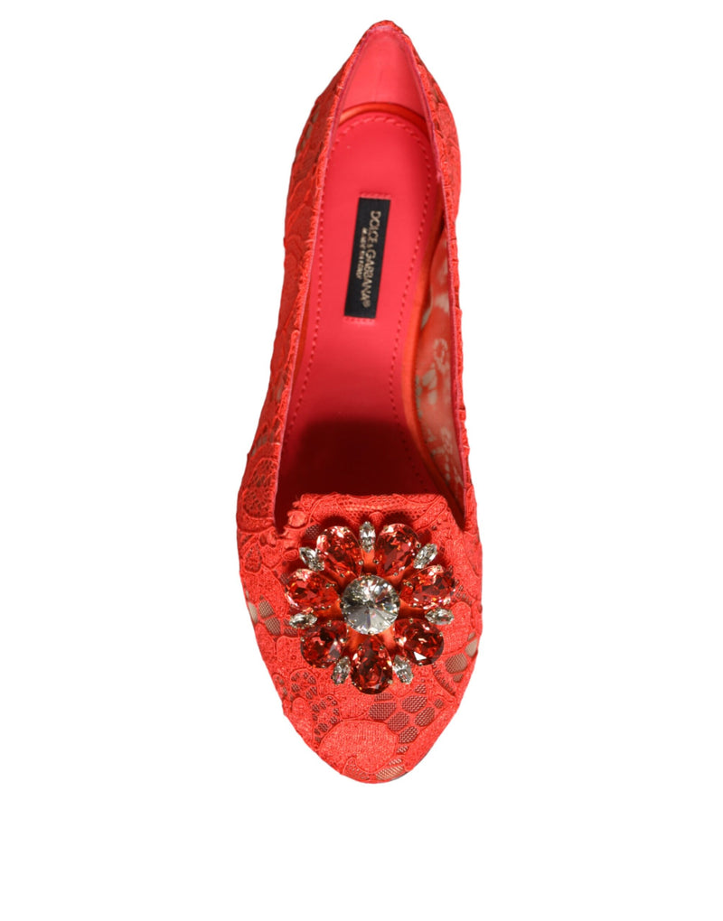 Coral Lace Crystal Ballet Flats Loafers Shoes Dolce & Gabbana