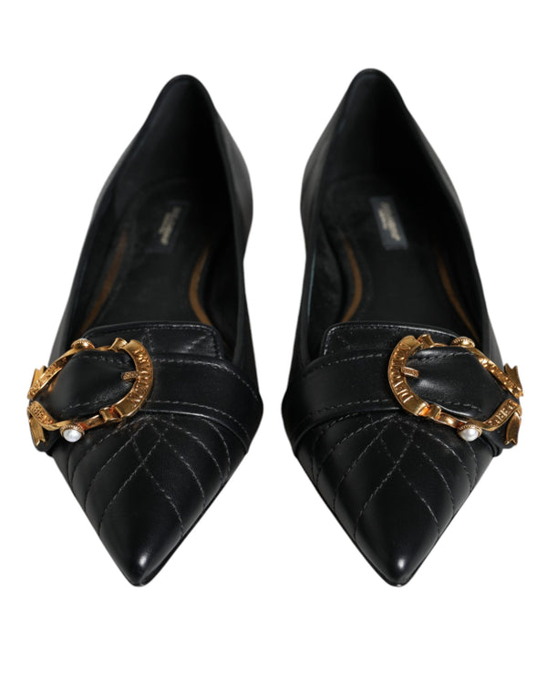 Black Devotion Leather Pointy Flats Shoes Dolce & Gabbana