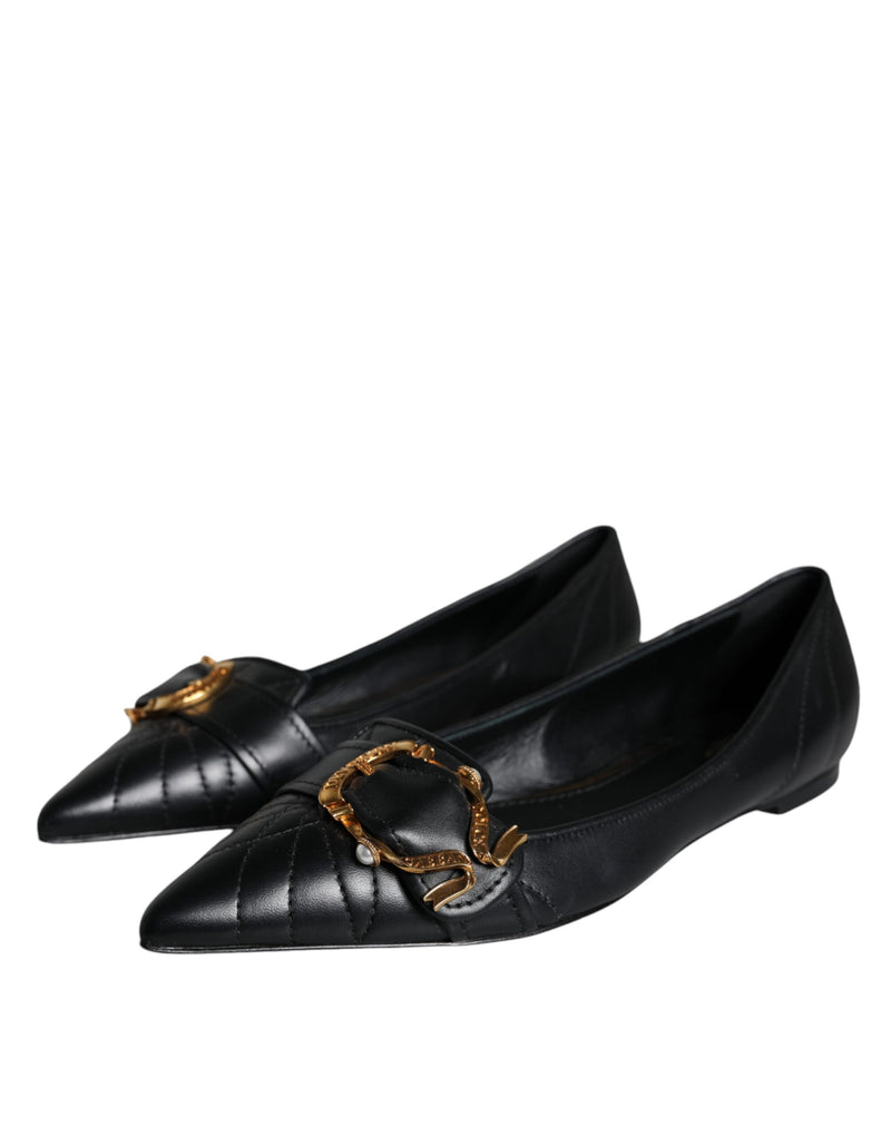 Black Devotion Leather Pointy Flats Shoes Dolce & Gabbana