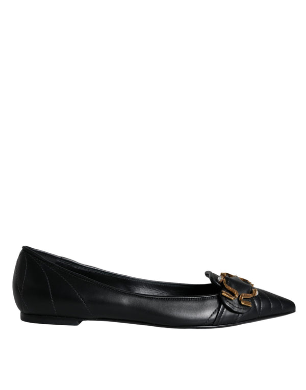 Black Devotion Leather Pointy Flats Shoes Dolce & Gabbana