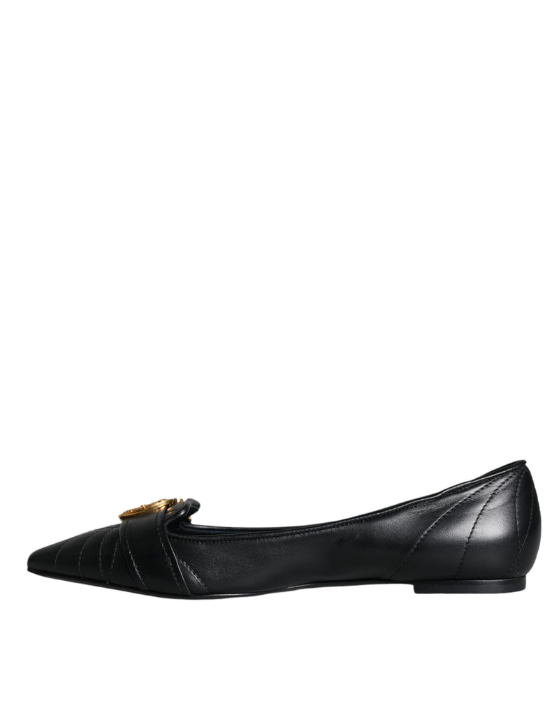 Black Devotion Leather Pointy Flats Shoes Dolce & Gabbana