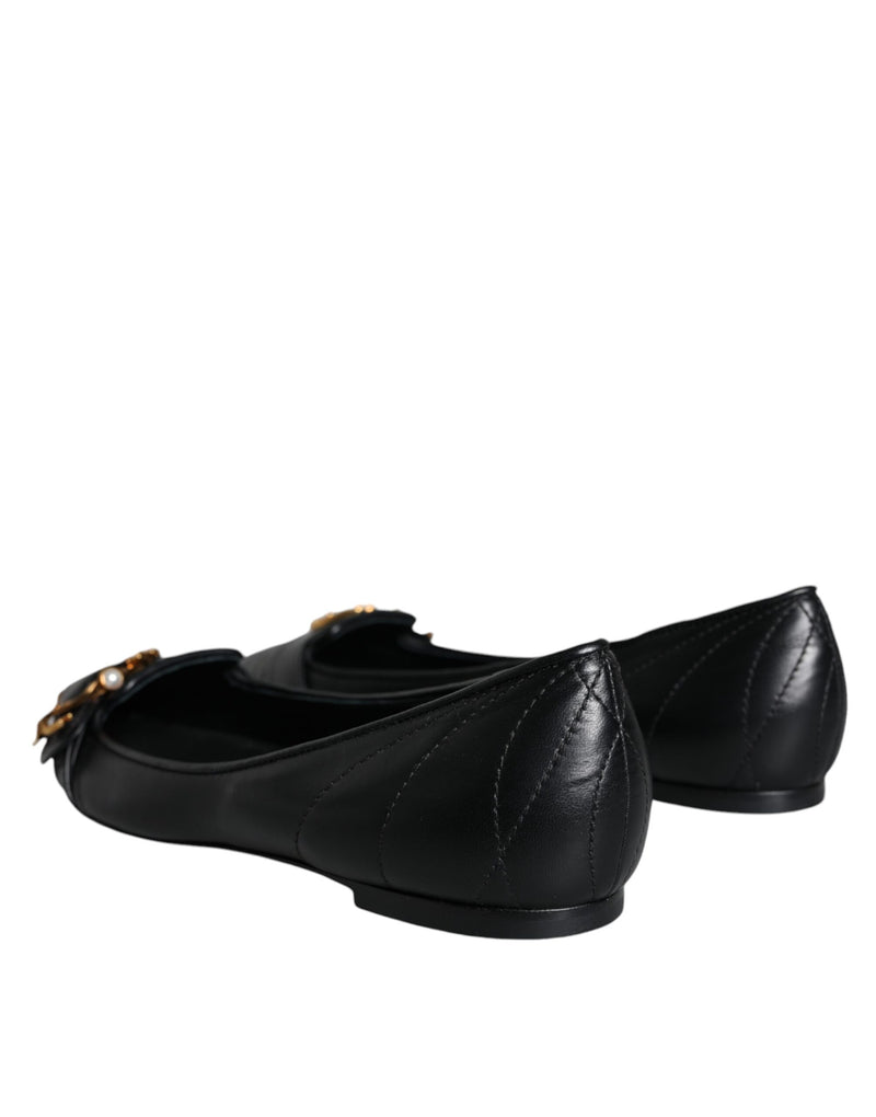 Black Devotion Leather Pointy Flats Shoes Dolce & Gabbana