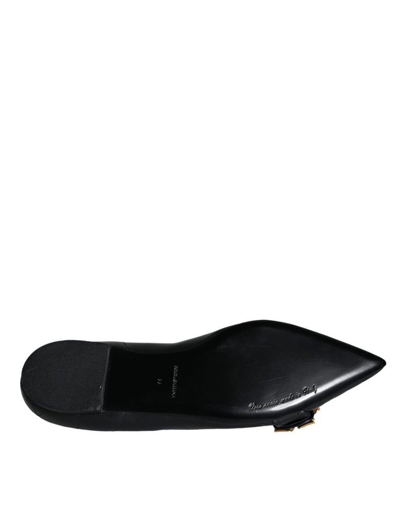 Black Devotion Leather Pointy Flats Shoes Dolce & Gabbana