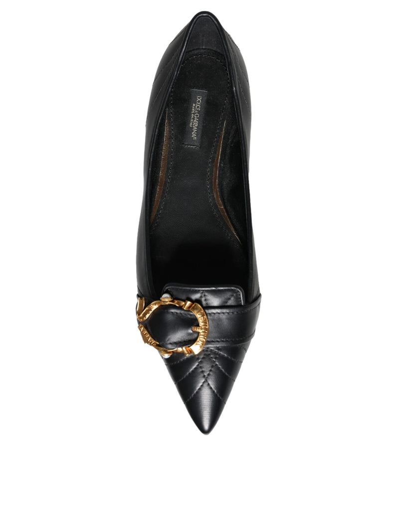 Black Devotion Leather Pointy Flats Shoes Dolce & Gabbana