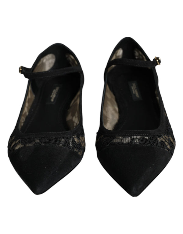 Black Taormina Lace Bellucci Flats Shoes Dolce & Gabbana