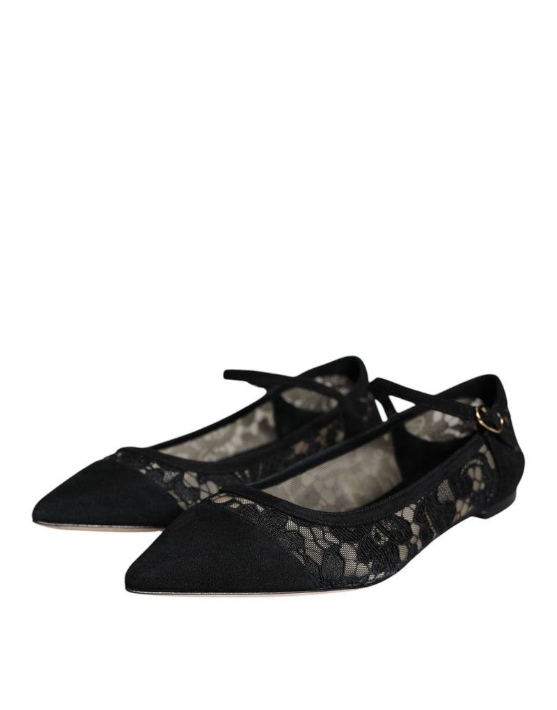 Black Taormina Lace Bellucci Flats Shoes Dolce & Gabbana