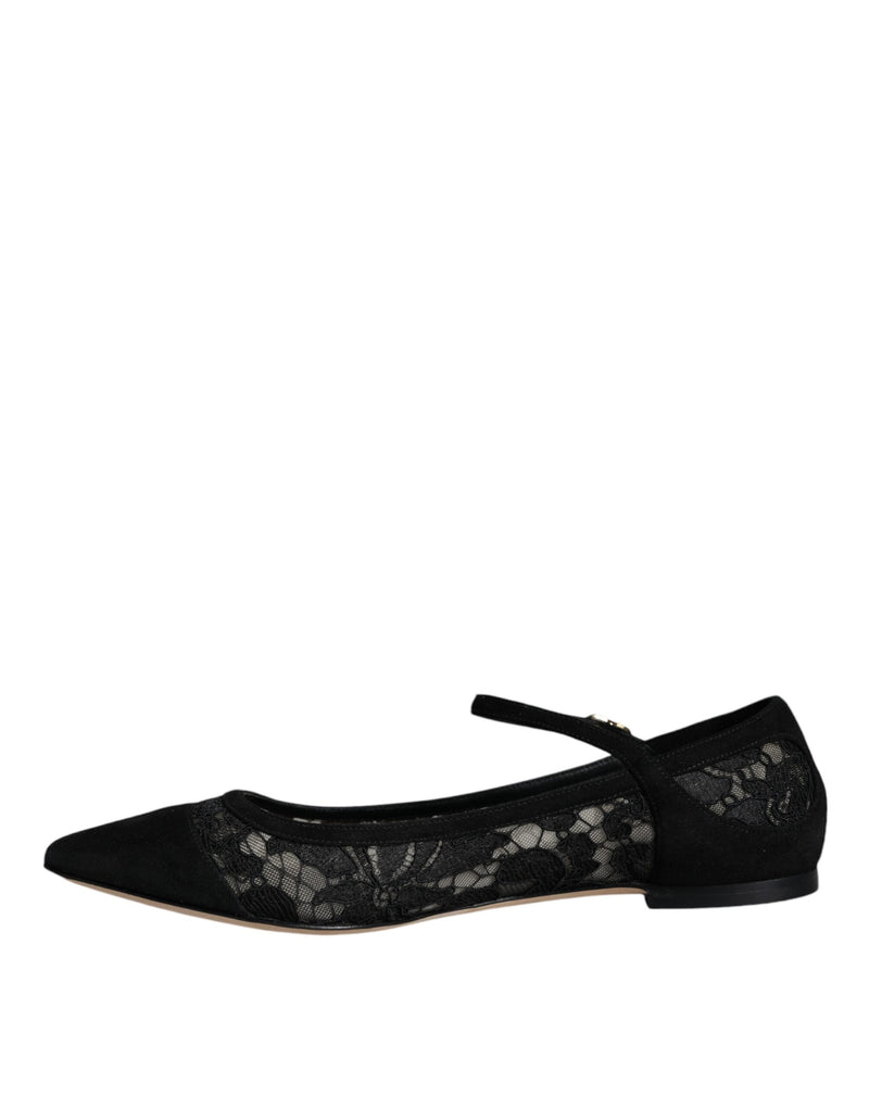 Black Taormina Lace Bellucci Flats Shoes Dolce & Gabbana